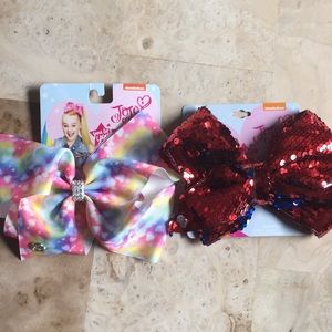 2 new Jojo Siwa Bows 🎀 rainbow 🌈 blue red sequin